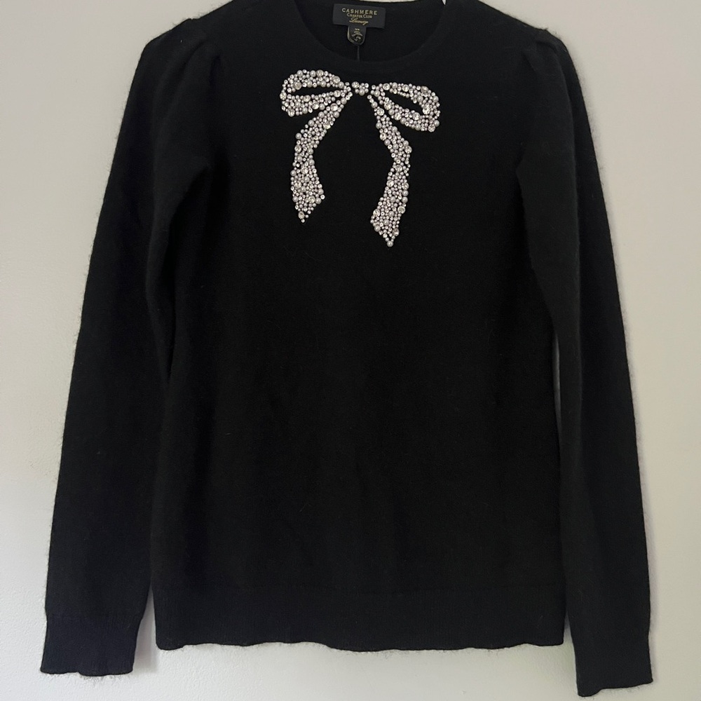 Charter Club Cashmere Black Sweater with Silver Bow Design